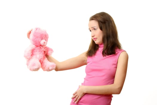 The girl with a pink teddy bear