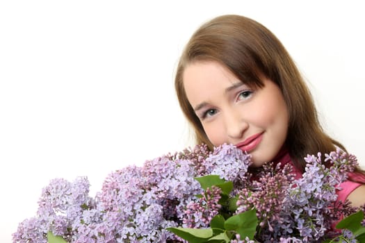 The young Girl with a lilac bouquet