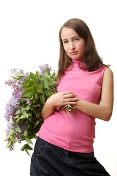 The young Girl with a lilac bouquet