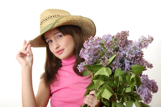 The young Girl with a lilac bouquet