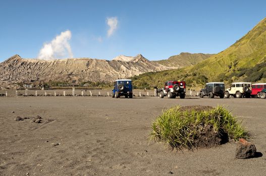 Bromo Volcano view on a clear blue sky