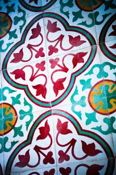 Close-up of floor tiles of an historical building in Khao Lak, Thailand - travel and tourism.