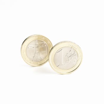 Two side of one euro coin isolated on white