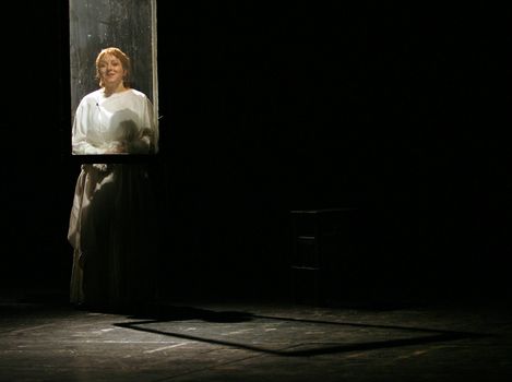 RUSSIA, MOSCOW, APRIL 26: Russian actress Anna Galinova in Premiere of
performance "Chernobyl pray", under Svetlana Aleksievich's book, Director Joel Lehtonen in Moscow 26 April, 2006