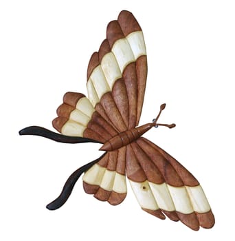 Ornamental Wooden Butterfly isolated with clipping path        