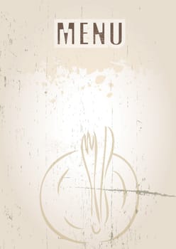 A portrait format image of a menu cover or menu board with text spelling spelling menu Set on a grunge styled background. Ideal use for a restaurant, cafe or bistro.