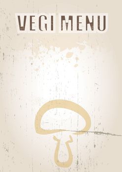 A portrait format image of a menu cover or menu board with text spelling spelling vegi menu Set on a grunge styled background. Ideal use for a restaurant, cafe or bistro.