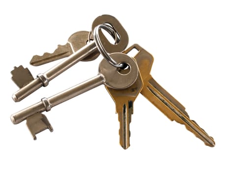 Set of Different Keys on a Ring isolated with clipping path      