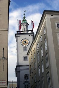 Exterior shot of the historic city hall of Salzburg City.