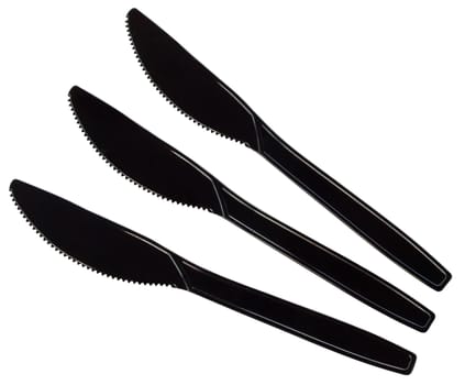 Three Black Plastic Knives isolated with clipping path        
