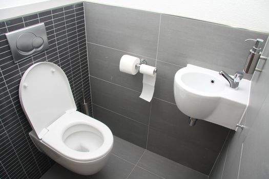 A modern toilet in different shades of grey