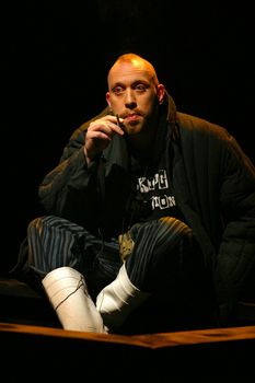 RUSSIA, MOSCOW, APRIL 26: Russian actor Vladis Gol'k in premiere of
performance "Chernobyl pray", under Svetlana Aleksievich's book, Director Joel Lehtonen in Moscow 26 April, 2006