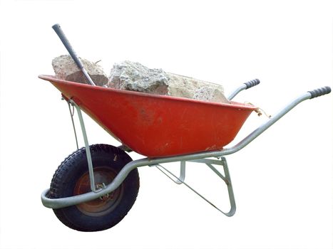 Wheelbarrow with Broken Concrete Fill isolated with clipping path   