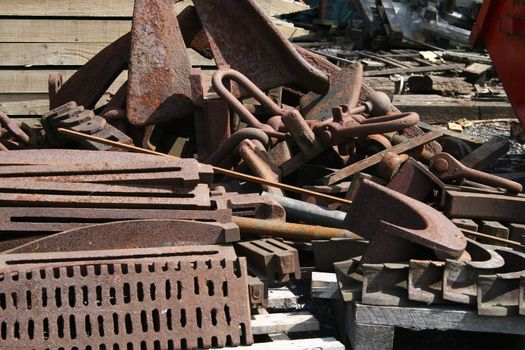 rusty iron parts for the restoration of steam trains