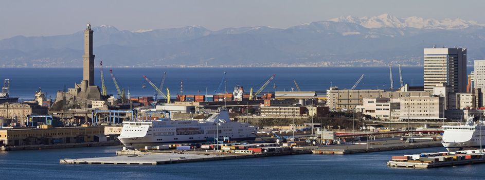 The port of Genoa with the lanterna, the symbol of the town