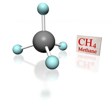 	molecular model of methane with label on white background