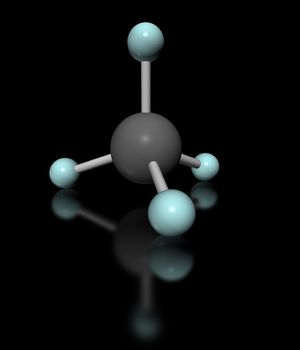 molecular model of methane on black background