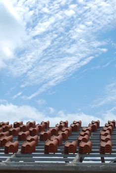 framework ready to set red tiles (blue sky background)