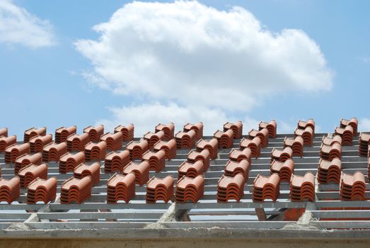 framework ready to set red tiles (blue sky background)