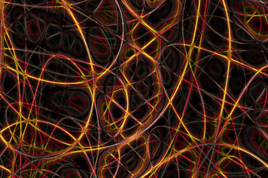 A fractal image of light radiations that are reminiscent of hot glowing wires.