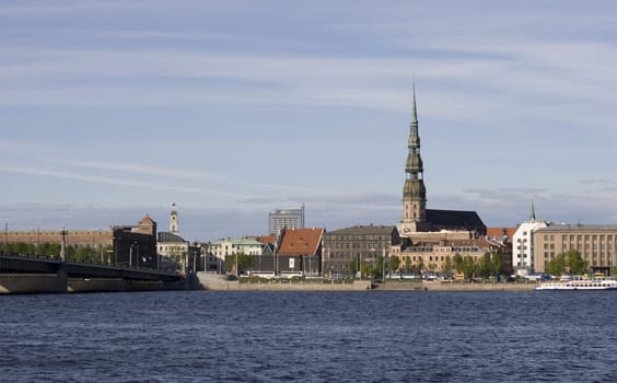 Riga old town over river