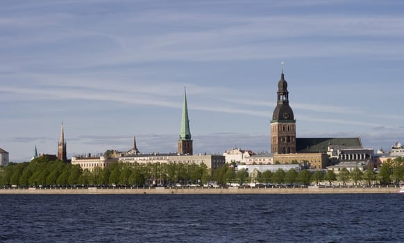 Riga old town over river