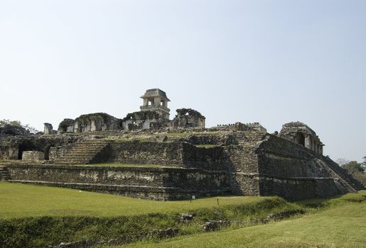 Mayan Castle showing the stairs at Palenqe Ruins in Chiapas, Mexico