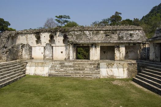 King Pakal castle detail showing the courtyard and main entrance at Palenque ruins