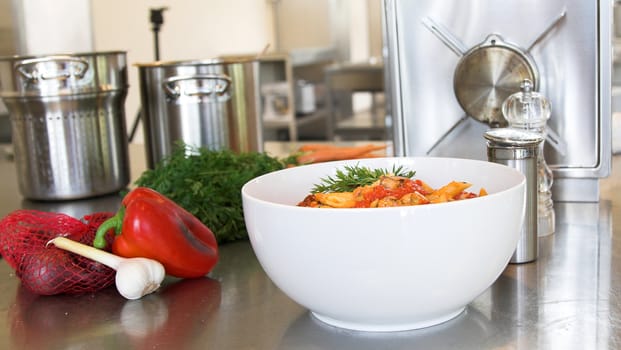 Bowl of freshly made pasta with mushrooms