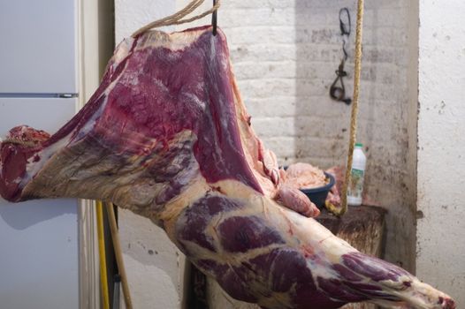 Side of Beef Hanging in a Butcher Shop in Chiapas, Mexico