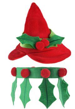 Cute elf hat and collar isolated on white background