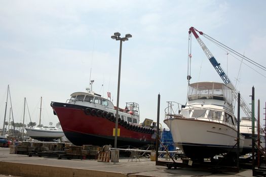 Several boats in dry dock for repairs