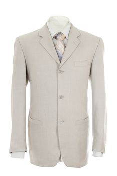 Empty light office jacket for manager. Also light shirt and necktie. Isolated over white