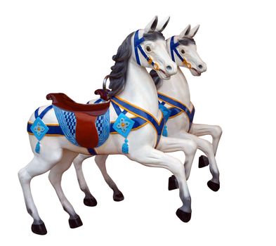 Two Merry-Go-Round Horses isolated with clipping path 
