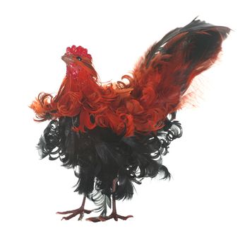 Fake red and black rooster isolated on white background