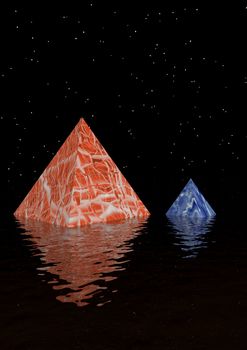 two pyramids red and blue