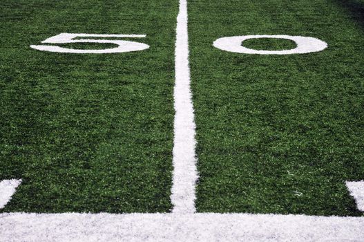 American Football Field at the fifty yard line