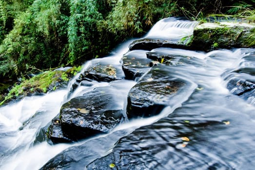 Waterfall with stone steps in the Brazilian atlantic rainforest.