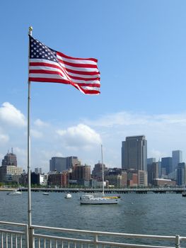 american flag in Manhattan port, New York