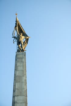 detail of a russian soldier sculpture on top of slavin monument in bratislava