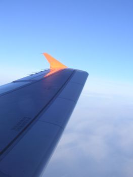 tip of a aeroplane wing whilst in flight