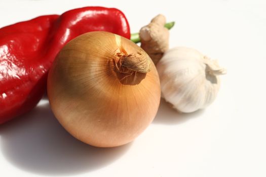 vegetable ingredients of onion garlic ginger and sweet pepper