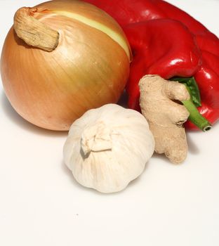 vegetable ingredients of onion garlic ginger and sweet pepper