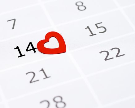 Page of the Calendar With Valentine's date near the red heart.