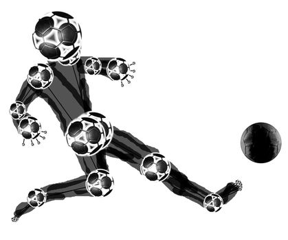 black football manikin kicking ball