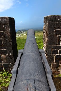 A Cannon at Brimstone Hill Fortress National Park on Saint Kitts.