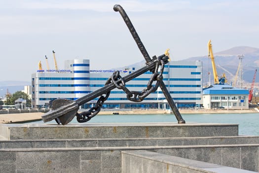 Anchor on  background of  building  port of Novorossiysk, Russia.