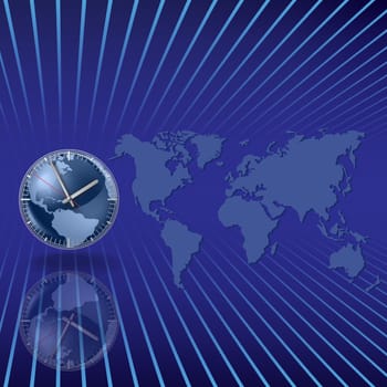 Abstract background with clock and earth map