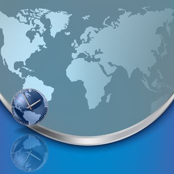 Abstract background with earth map and clock