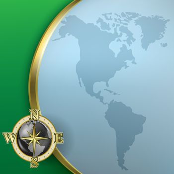 Abstract background with map and gold compass